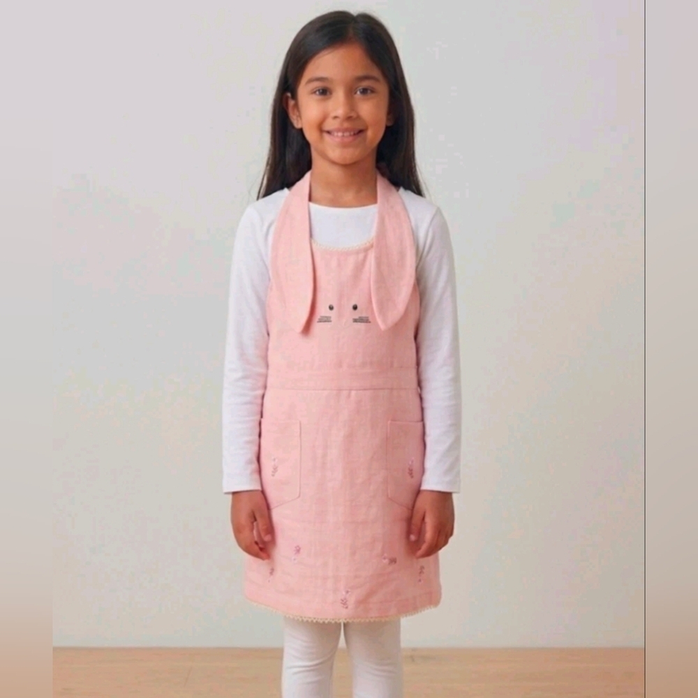 Sur La Table Girls Easter Bunny Apron Pink Floral Embroidered 7-10 Years Cotton
